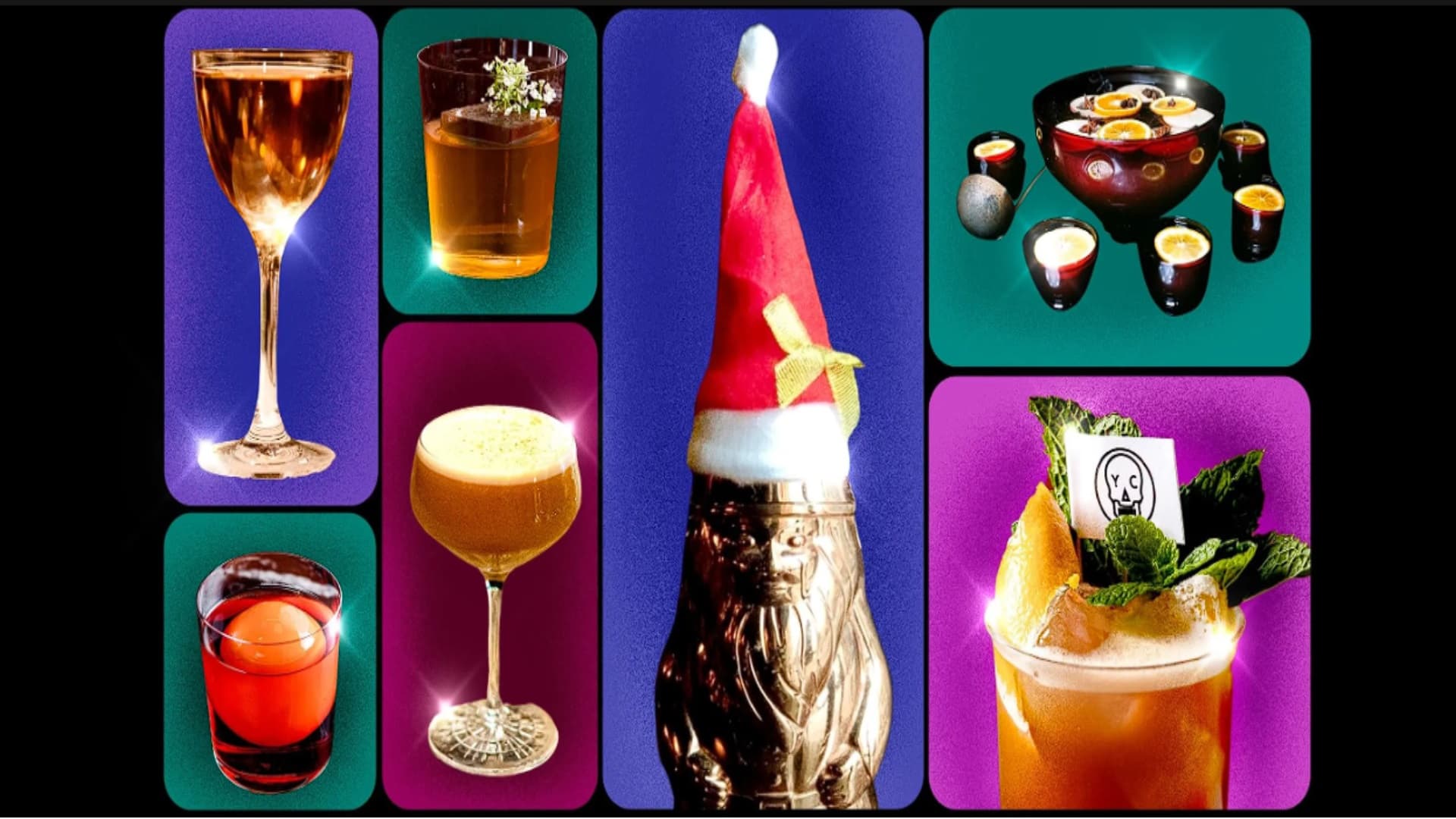 Collage con cocteles navideños para consumo como una guía Forbes