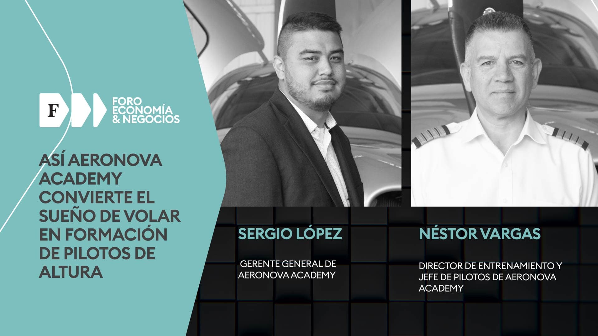 Sergio López, gerente General de Aeronova Academy, y Néstor Vargas, director de Entrenamiento, jefe de Pilotos